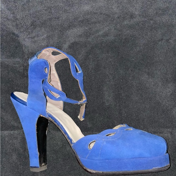 VINTAGE BLUE SUEDE SHOES pin up burlesque - Picture 9 of 9